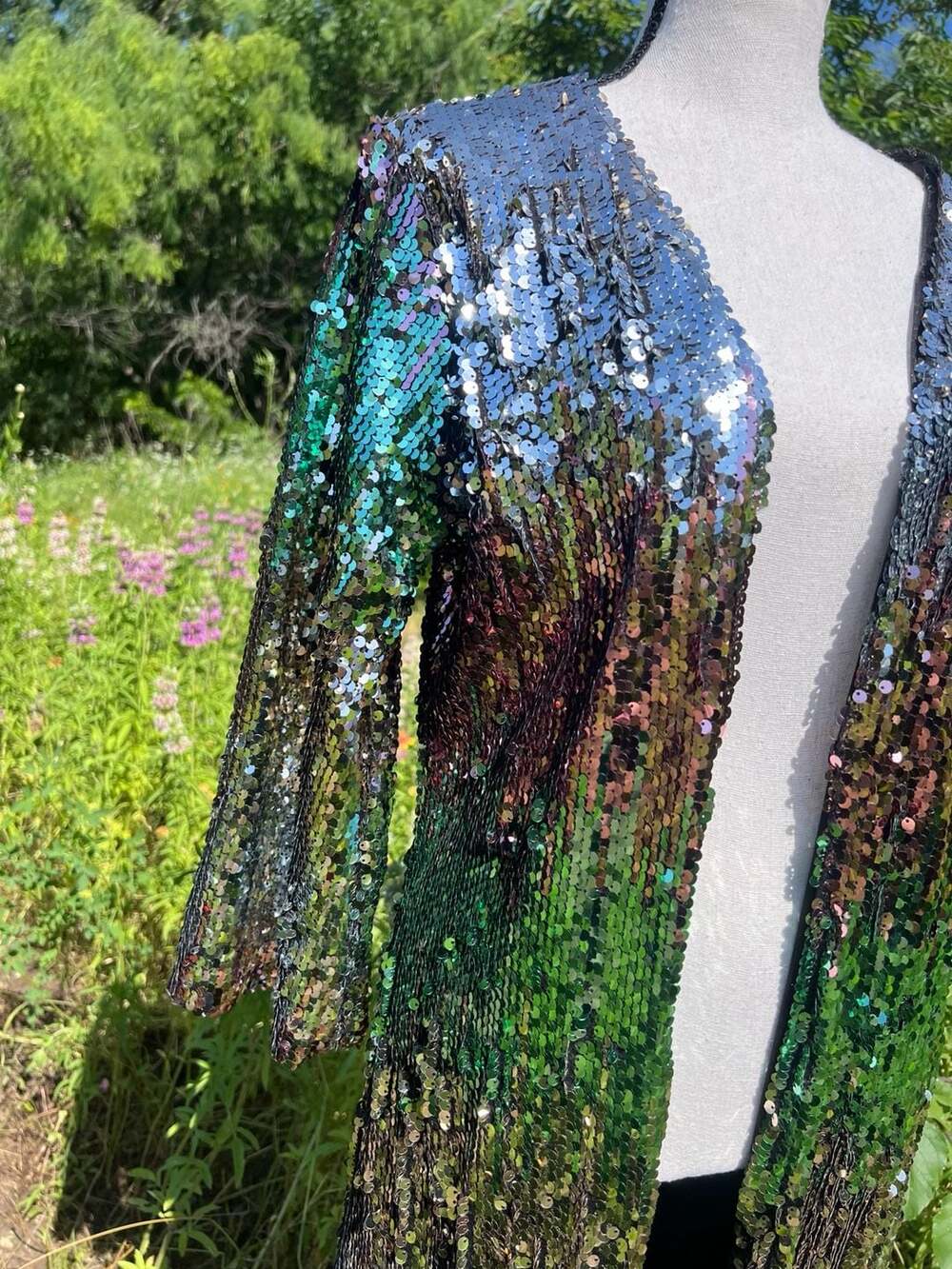 Iridescent Sequin Open Front Duster Cardigan - Picture 4 of 8